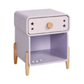 **Table de chevet moderne avec tiroir, finitions pastel et pieds en bois**